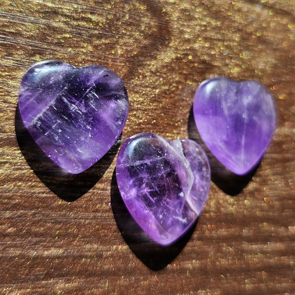 Amethyst 3 Pc Crystal Heart Carvings Gemstones Purple - Picture 6 of 11